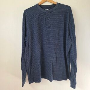 Goodfellow Men's Blue Striped Long Sleeve Henley - XL